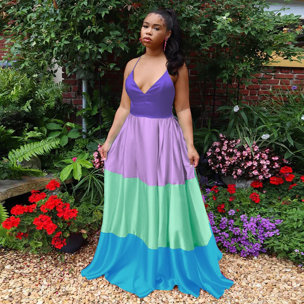 

Женское платье на бретельках с глубоким V-образным вырезом, облегающее длинное пляжное платье в стиле бохо, лето 2022