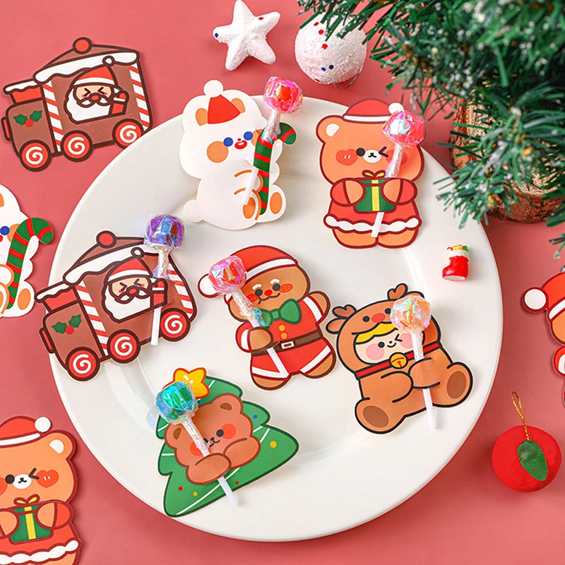 

5Pcs Cartoons Lollipop Cards Christmas Decorations for Home Kids Snowman Santa Lollipop Package Decor Christmas New Year Gifts