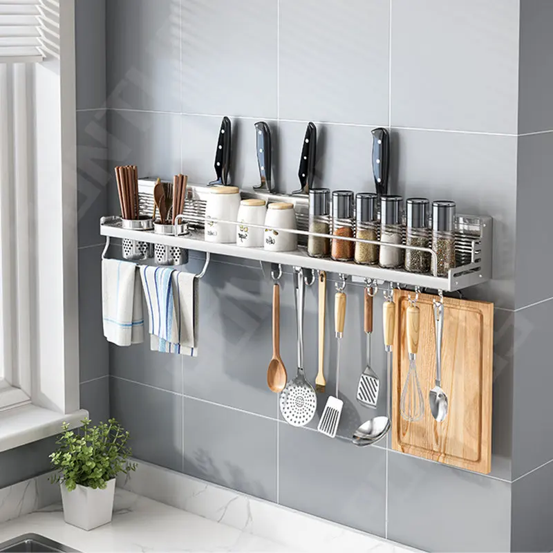 

Kitchen Organizer Rack Wall-Mounted Stainless Steel Holder Shelf Seasoning Jar Spice Racks Kitchen Storage Organizer Accessories