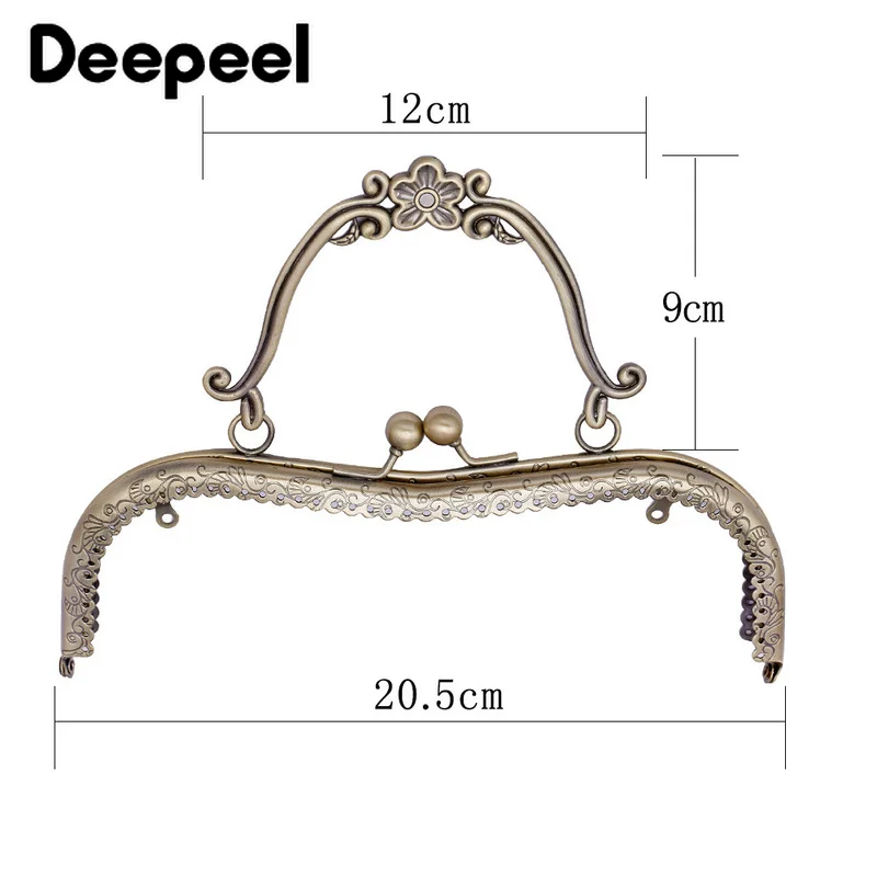 2/4Pcs 20.5cm Embossed Metal Bags Handle Diy Handmade Sewing Brackets Purse Frame Bag Kiss Clasp Handles Hardware Accessories