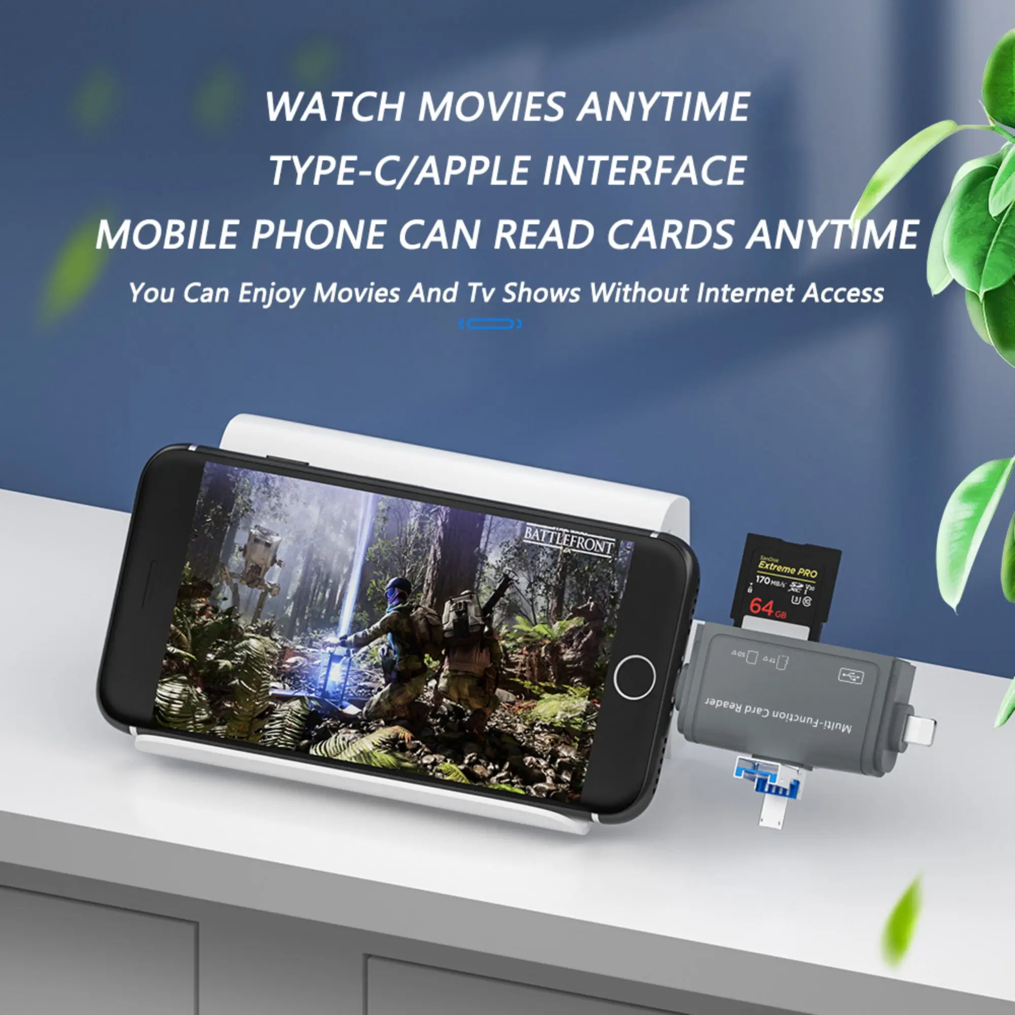 Устройство для чтения карт 7-в-1: подходит телефонов с разъемом Type-C и Android