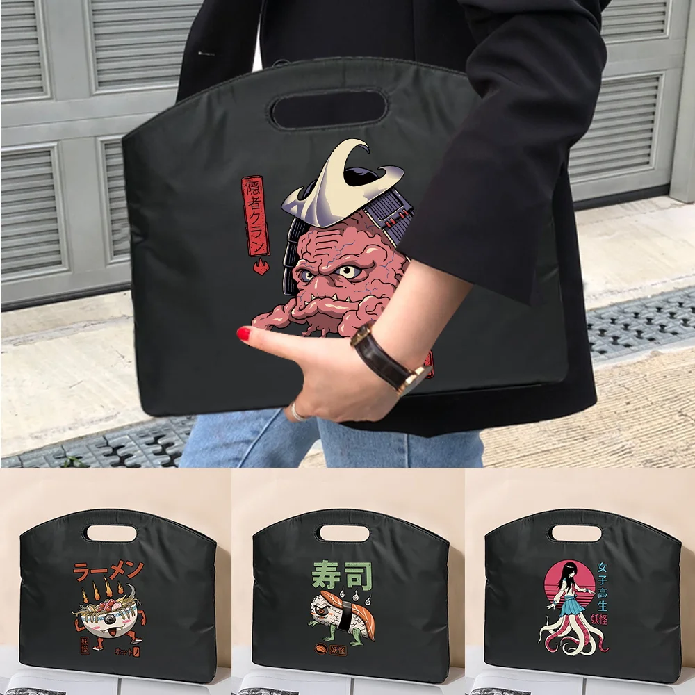 2022 Briefcase Portable Document Bag A4 Office Large Capacity Men Women Cute Monster Print Information Handbag Briefcase Meeting