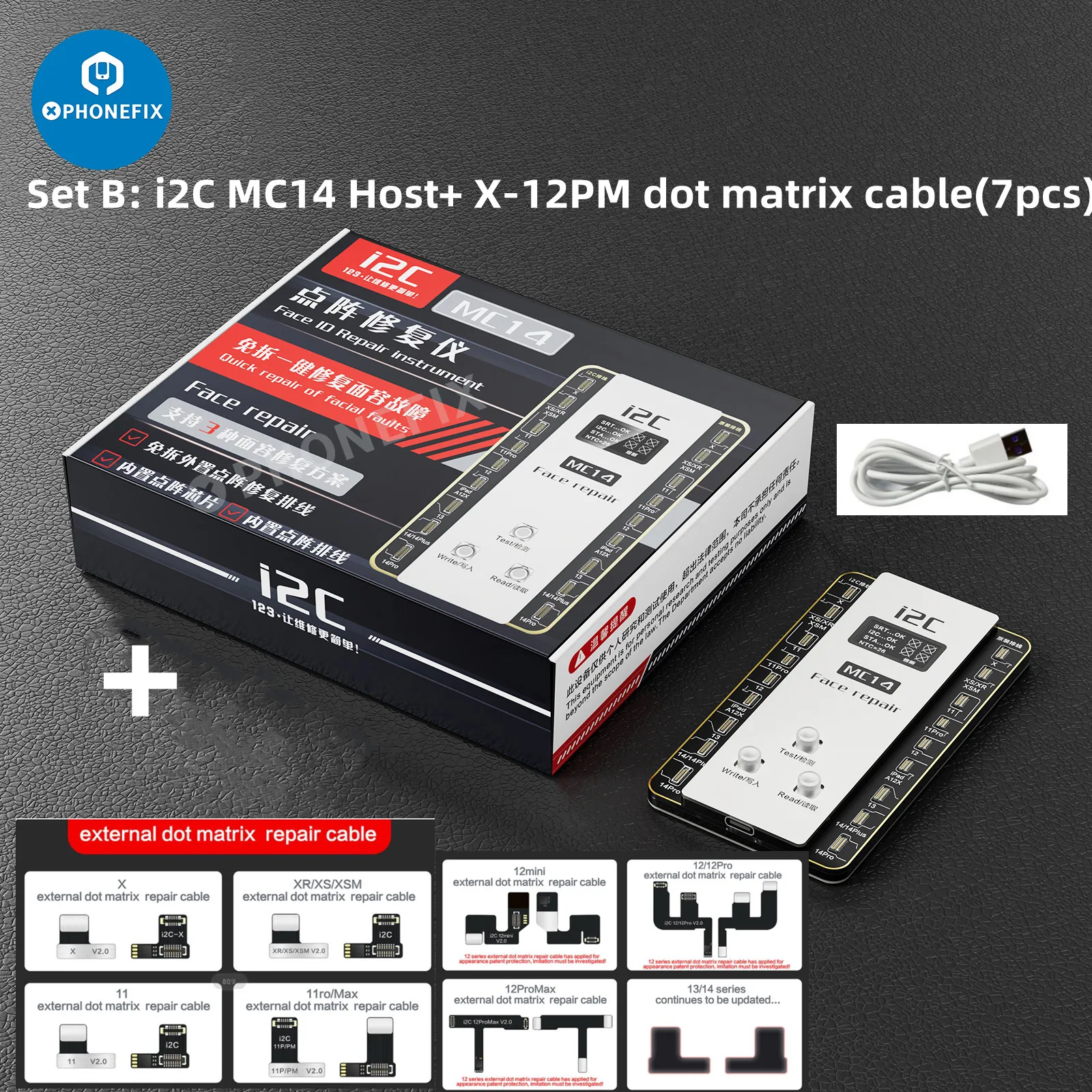 

I2C MC14 Dot Matrix Repair Programmer For iPhone X - 14 Pro max Dot Projector Read Write Lattice IC Chip Face ID Flex Cable