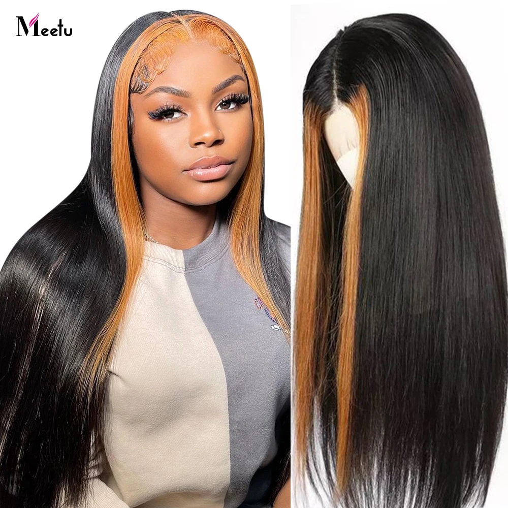 Meetu 1b 27 Highlight Wig Human Hair Wigs For Women Transparent 5x5 Lace Closure Wig Short Bob Wig Straight Lace Front Wig Remy