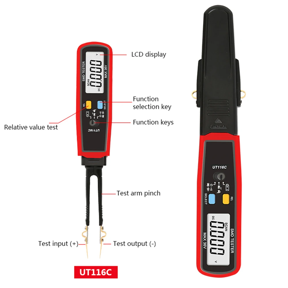 

UT116A UT116C Digital Multimeter Electrical Tweezers Multimeter SMD Tester Resistance Capacitance Continuity Diode Test Meter