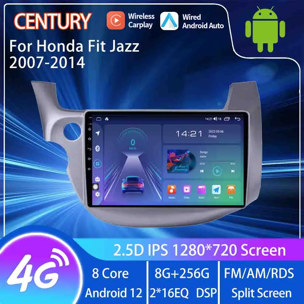 

Век для Honda Fit Jazz 2007-2014 умный мультимедийный видеоплеер GPS радио 4G навигация CarPlay 8 + 128G Android 12 Тесла стиль