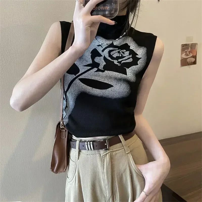 Жилет с принтом роз женский внутренний полувысокий воротник короткая верхняя