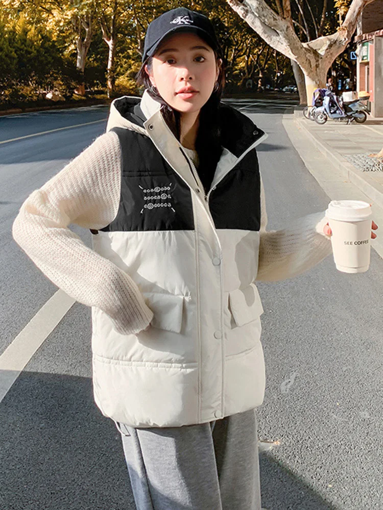 

Хлопковая стеганая жилетка женская верхняя одежда куртка повседневная Утепленная зимняя куртка без рукавов Теплая Флисовая верхняя одежда с капюшоном