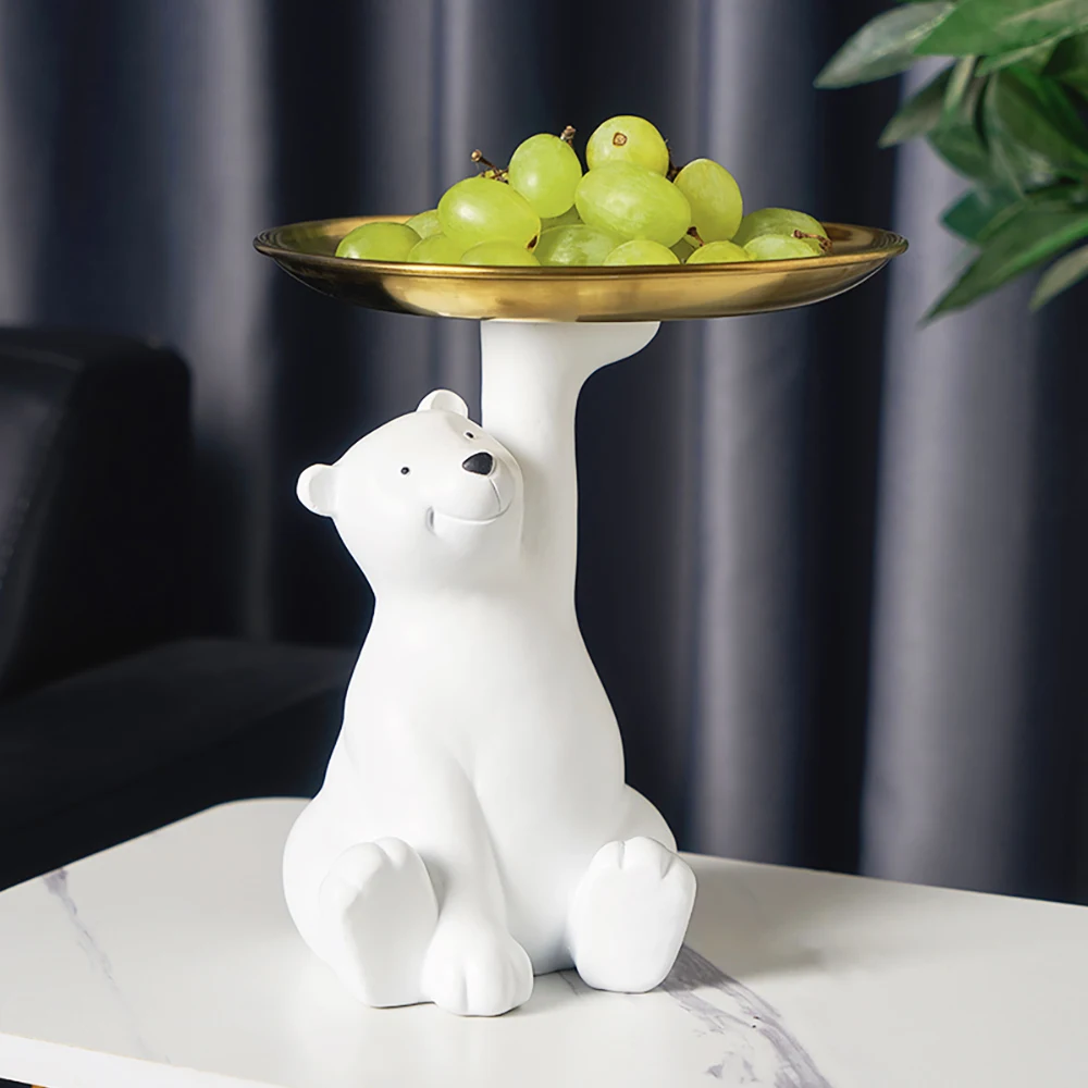 

Polar Bear Statue Storage Tray Living Room Table Sculpture Snacks Storage Tray Decoration Christmas Decorations Home Decoration