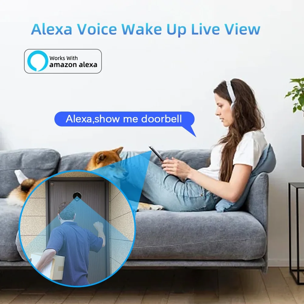 Фото Tuya Smart Home 3-мегапиксельный беспроводной видеодомофон с звонком 4,3-дюймовый ЖК-экран Alexa 120 °   Широкоугольный глазок для дома №5