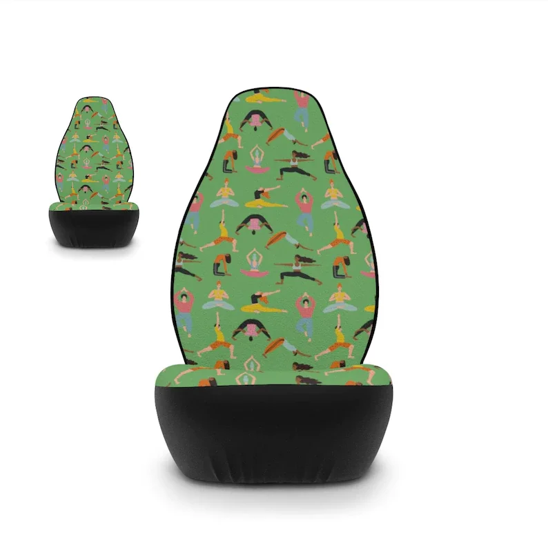 

Yoga Asana Green Car Seat Cover for Women Universal Fit, Cute Sage Green Bucket Seat Protector for Car Vehicle, Yoga Lover Teach