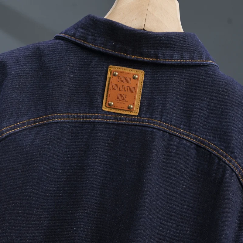 Мужское джинсовое пальто контрастного цвета с вышивкой 2024 рабочая одежда в