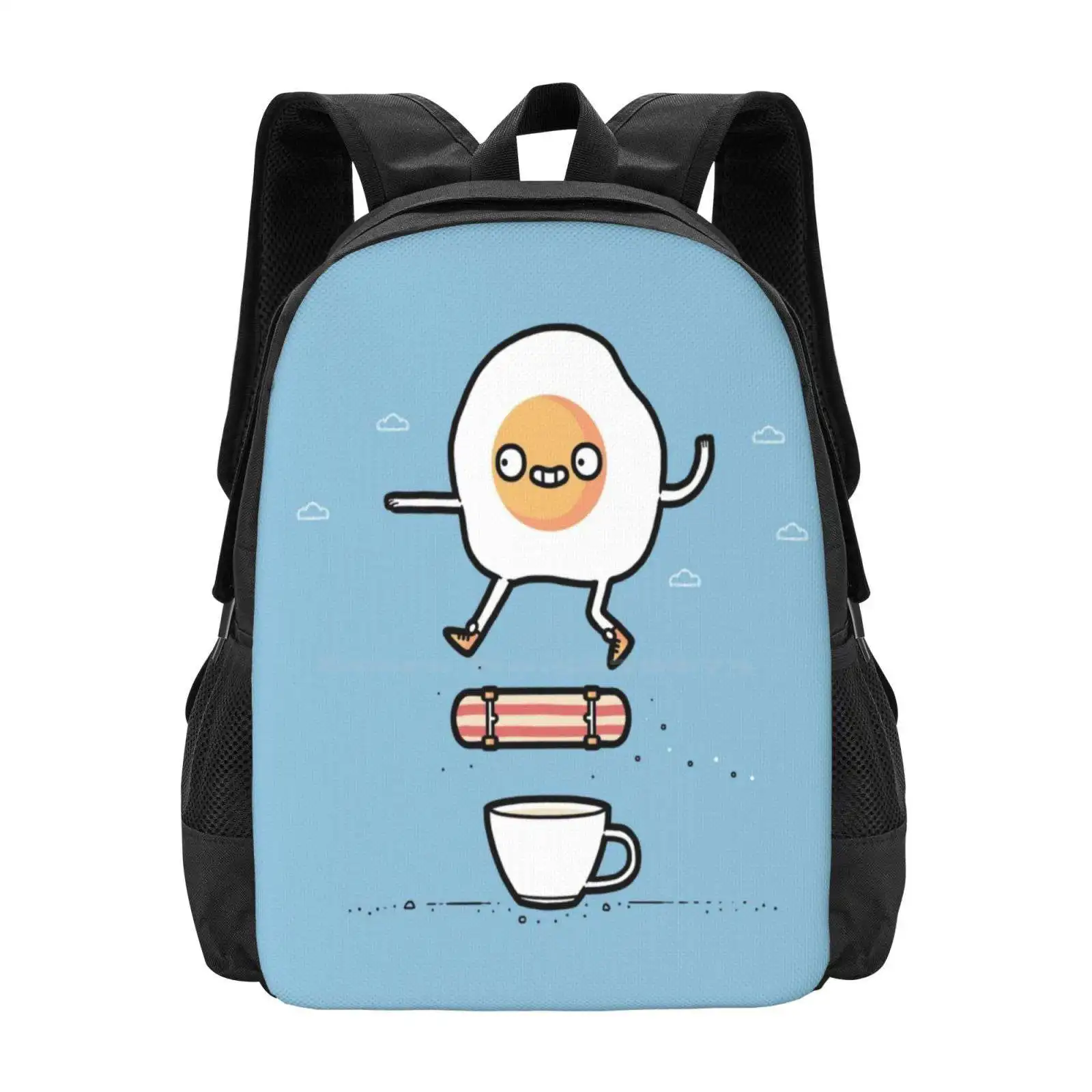 

Eggflip Pattern Design Bag Student'S Backpack Egg Breakfast Bacon Skateboarding