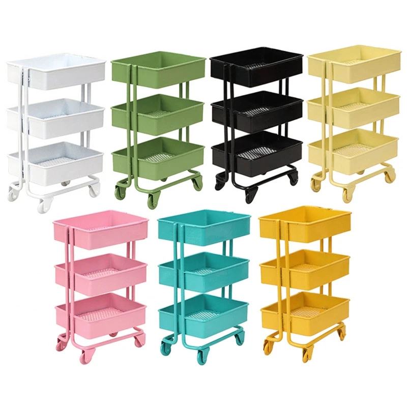 

Iron 3 Tier Trolley Storage Rack DIY Doll House Kitchen Furniture w/ Wheels