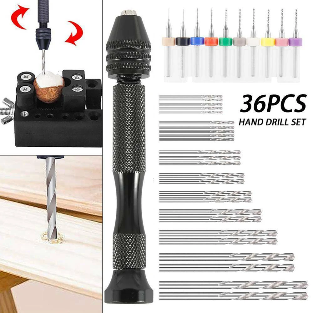 

36pcs Mini Micro HSS Drill Bits Set + Hand Pin Vise Tool Mini CNC Drilling Bit Set Print Circuit Board Drill Bit For Wood Jewelr