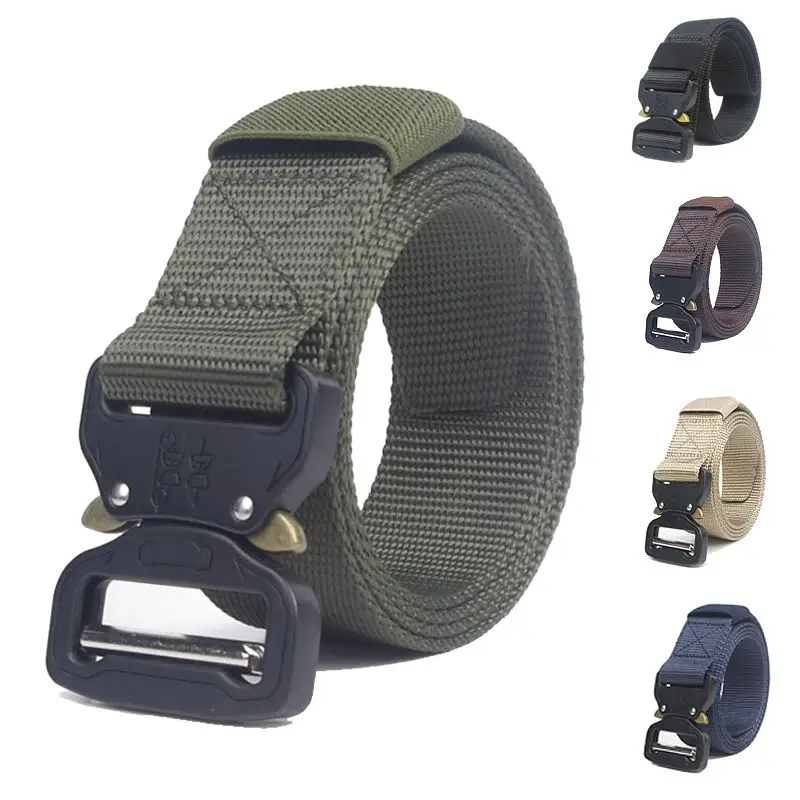 

Cool Tactical Belt Heavy Webbing Adjustable Military Style Men's Nylon Training Belts Quick-release Metal Buckle Male Design