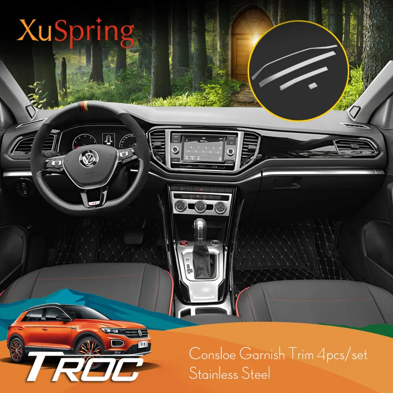 

Car Dashboard Edge Trim For VW T-Roc 2017 2018 2019 2020 2021 2022 Center Control Strips Sticker Cover Interior Styling 4Pcs/Set