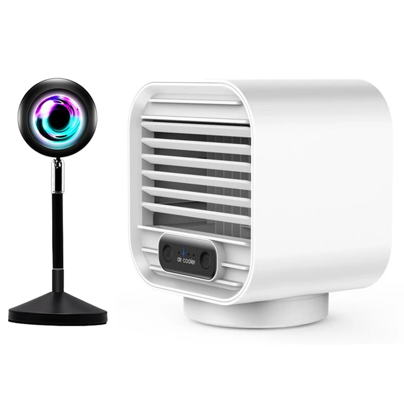 

AYHF-Sunset Lamp Projector Rainbow Projection Lamp LED Night Light & Mini Water Cooling Fan Portable Air Cooler White