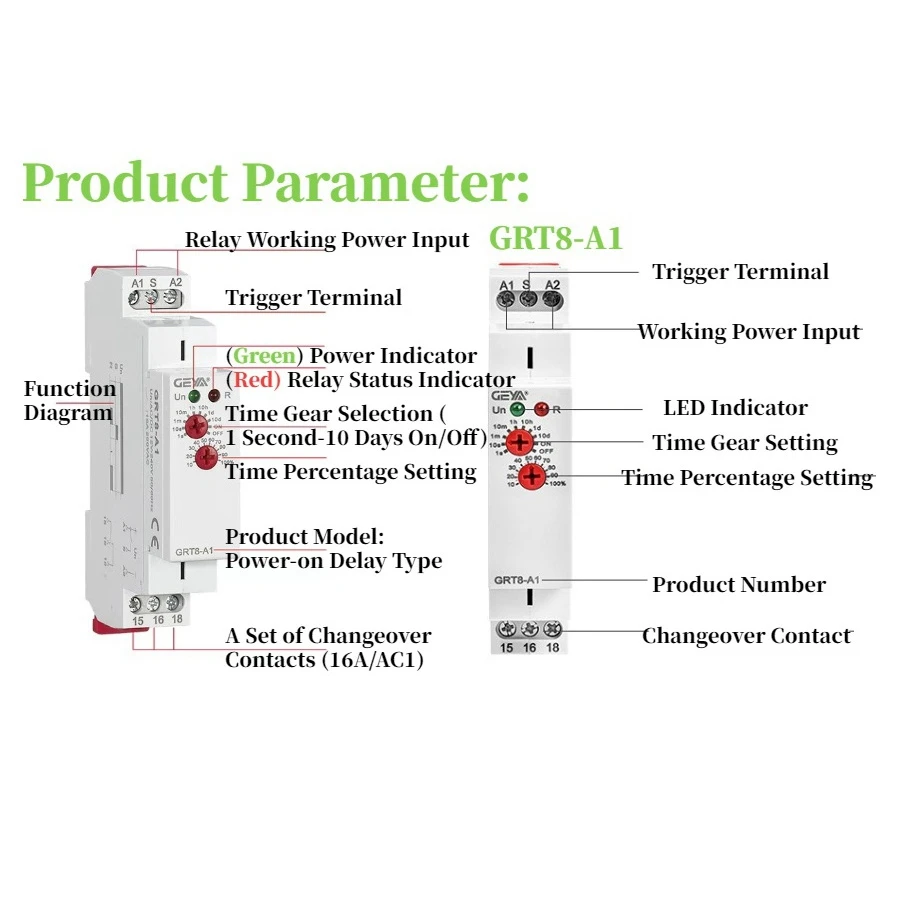 GEYA Таймер задержки AC/DC 12 В-240 В Мини-реле времени включения питания Тип DIN-рейки