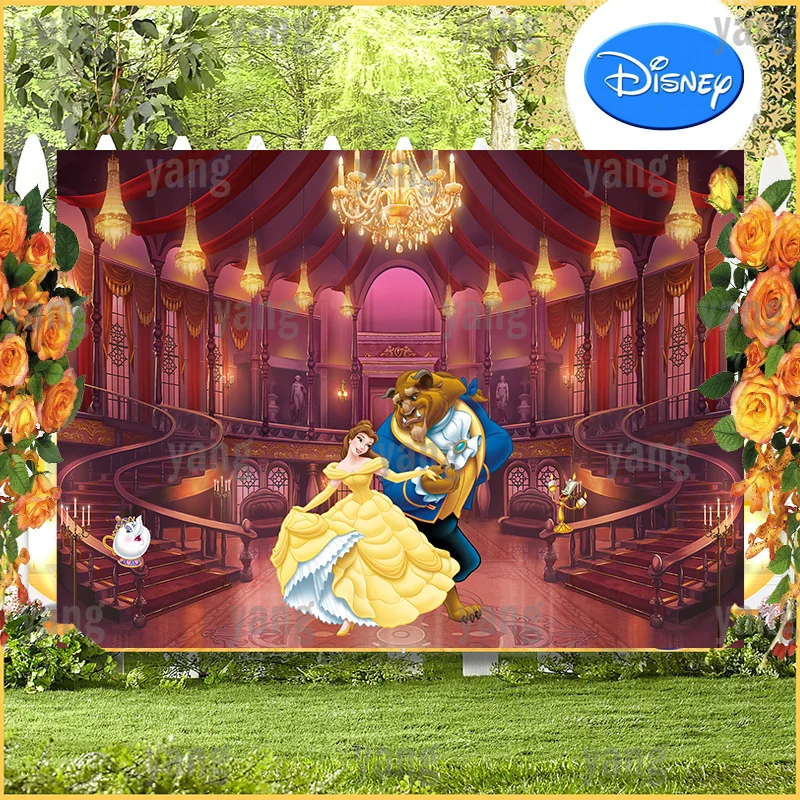 Disney Beauty and the Beast Backdrop Princess Splendid Palace Background Cartoon Baby Shower Dencing Birthday Party Decoration