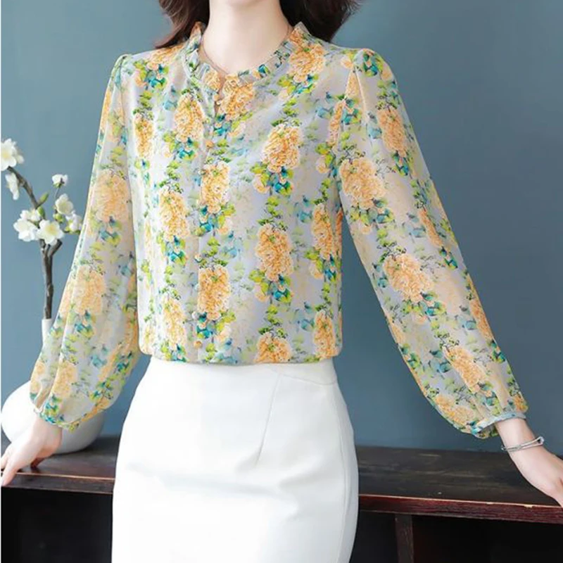 Женская Весенняя модная трендовая Цветочная шифоновая свободная мягкая рубашка