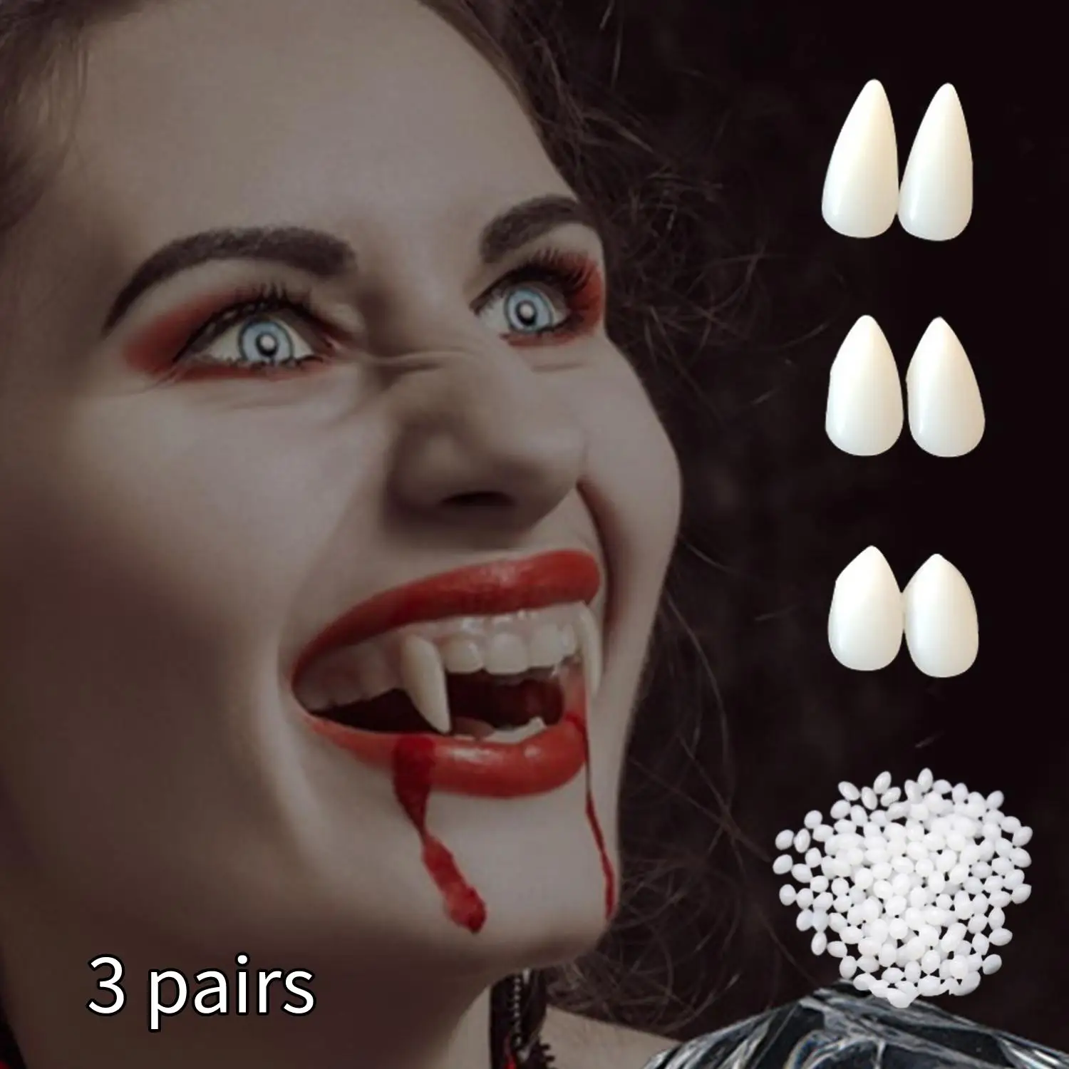 

3Pairs Halloween Vampire Teeth Fangs Dentures Prop Party Costume DIY Cosplay Props Decor False Teeth Resin Fangs With Solid Glue