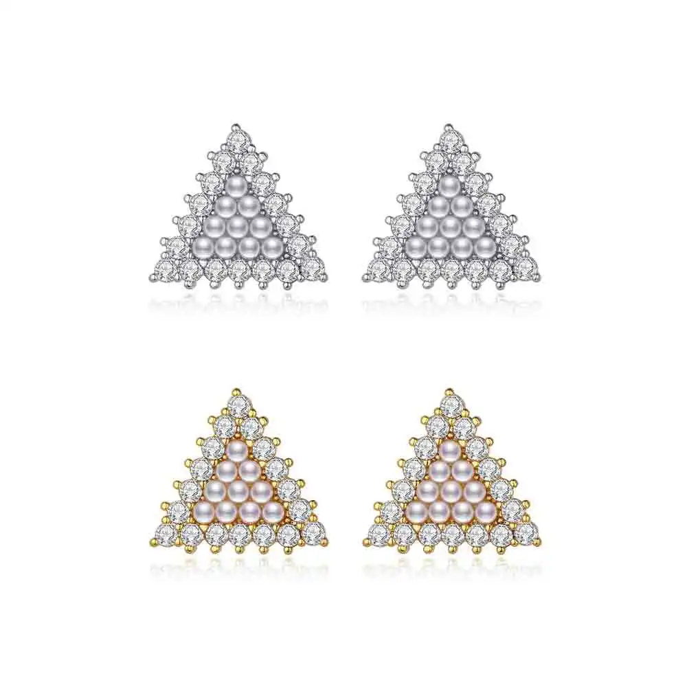 

Dorado Sweet Crystal Triangle Imitation Pearls Stud Earring for Women Girl Party Geometric Metal Jewelry Brincos Anniversary