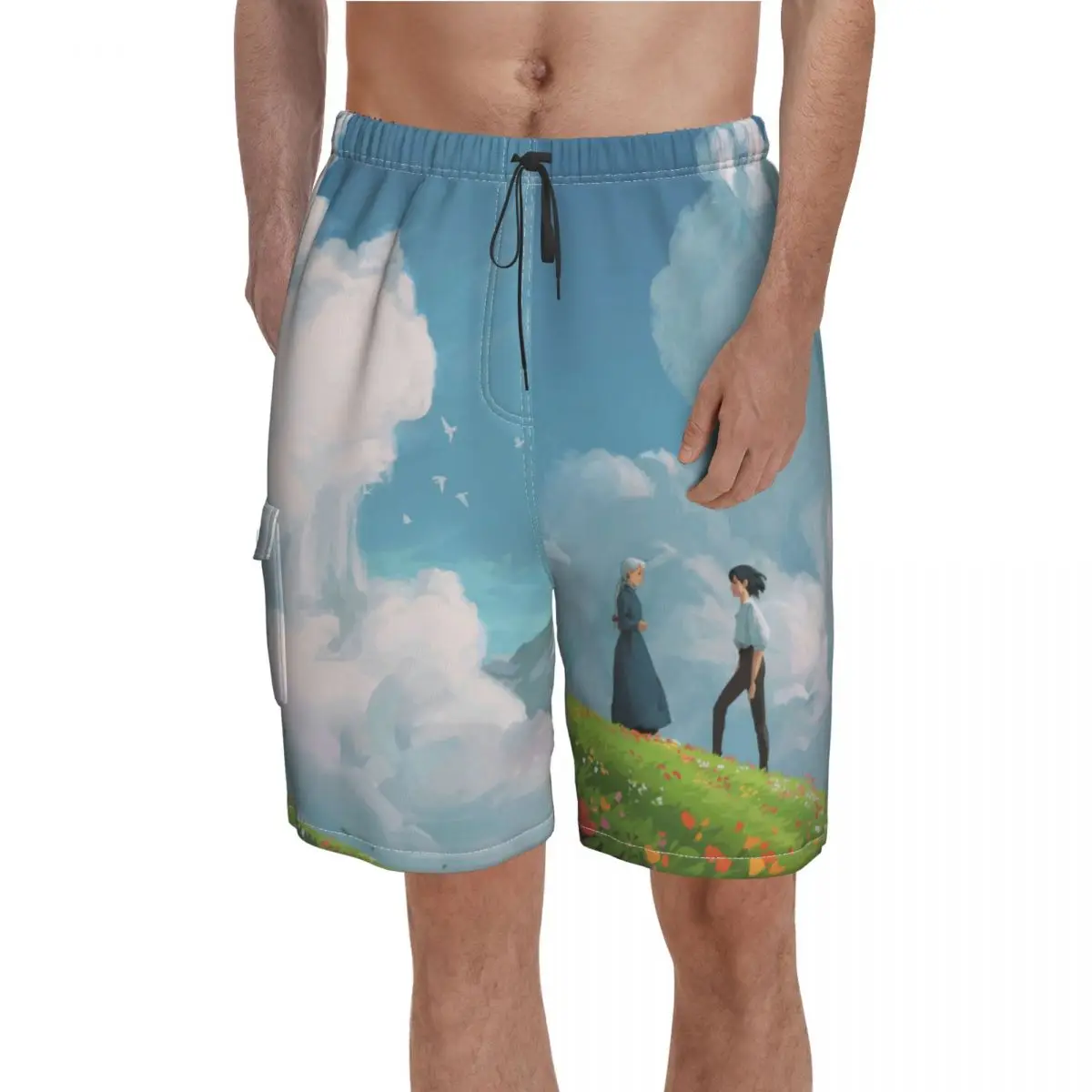 

Sophie And Howl Beautiful Scene Board Shorts Howls Moving Castle Funny Bathing Swimming Trunks Polyester Men Swim Trunks