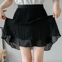 elegant womens black skirts 2022 korean fashion girls high waist chiffon mini skirt summer outdoor sex pleated skirt