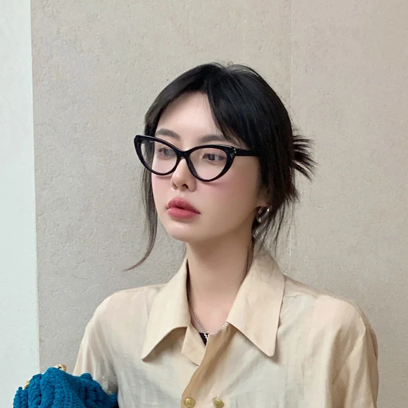 

Japanese Cat Eye Black Frame round Face without Makeup Gadget Blue Light Glasses Radiation-Proof Women Myopia Retro Small