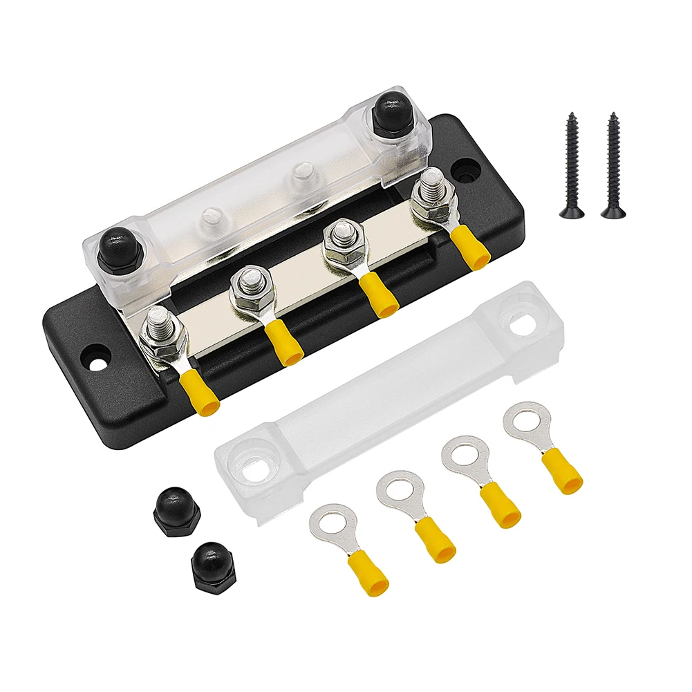 

300V/AC Dual Row 8 Terminals 150A Bus Bar 2*M4 Studs 6*M4 Screws Power Distribution Block Ring Terminals Dust Cover For Car Boat