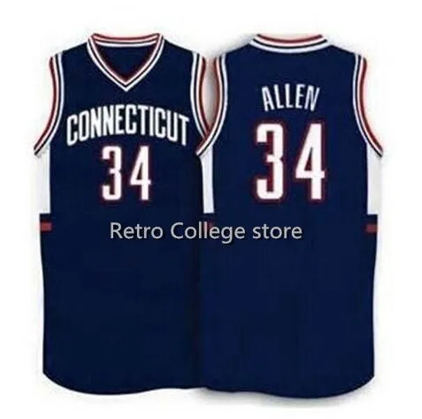 

34 Ray Allen Connecticut throwback College Basketball Jerseys Embroidery Stitched Any Name And Number