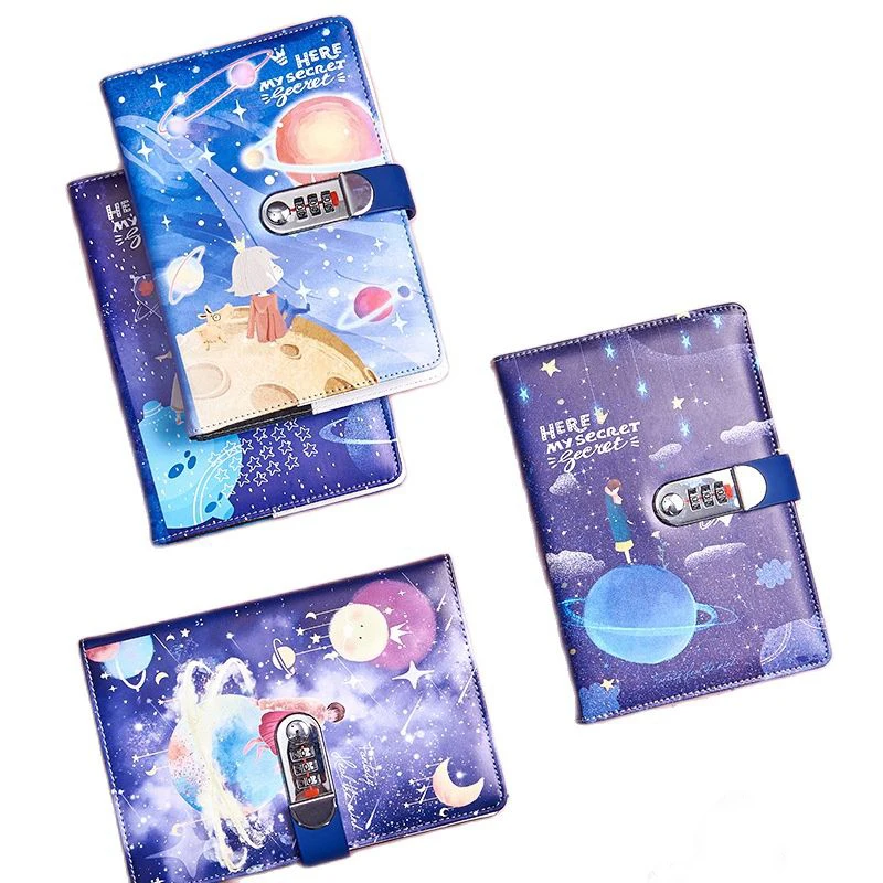 Fairy Tale Little Prince Chasing Dreams with Lock Diary Retro Cartoon Notebook Student Wrong Question Exercise Book Dream Manual