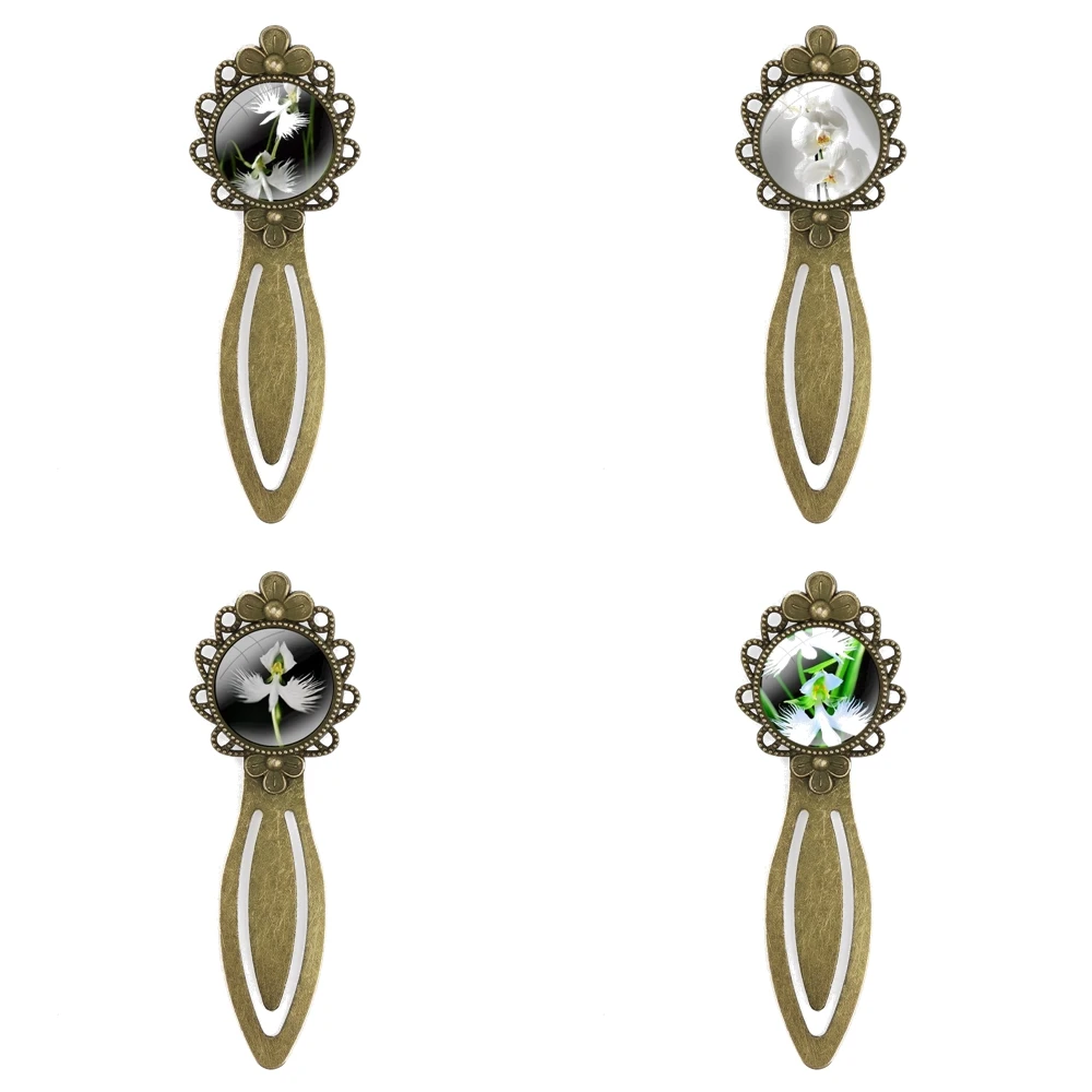 

Модные креативные металлические закладки с изображением белой орхидеи в мультяшном стиле, подарок для друзей, канцелярские принадлежности для школы и офиса