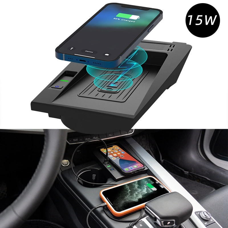 

Fast Phone Charging QI Wireless Charger for A4 B9 A5 S4 RS4 2017 2018 2019 2020 2021 Car USB Plate