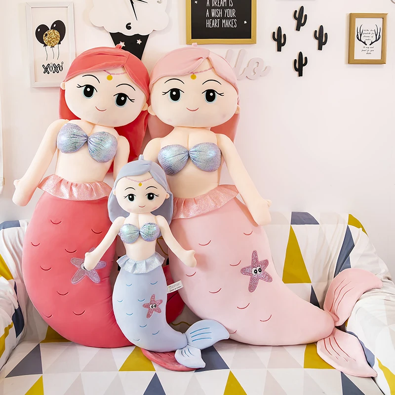 

Милая мягкая плюшевая игрушка Русалка 150 см, Офисная набивная Подушка-животное, домашняя комфортная подушка, рождественский подарок, кукла ...