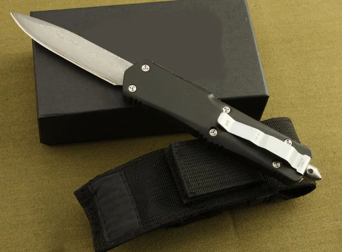 

Micro OTF Tech Knife Combat Troo Series Damascus Steel Blade 59HRC Hardness Zinc Aluminum Alloy Handle Self Defense Pocket Knife