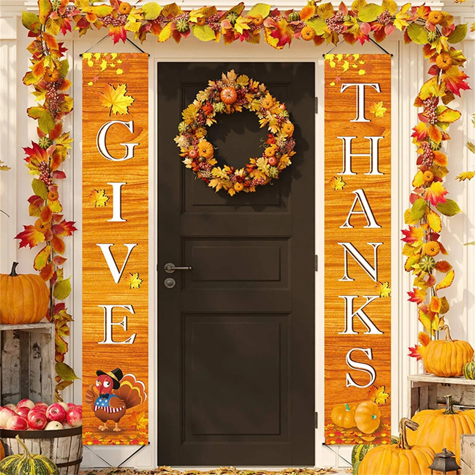 

Декор для крыльца на День Благодарения, осень 72x12 дюймов, висячий баннер, знак крыльца, Осенний декоративный флаг в виде кленового листа