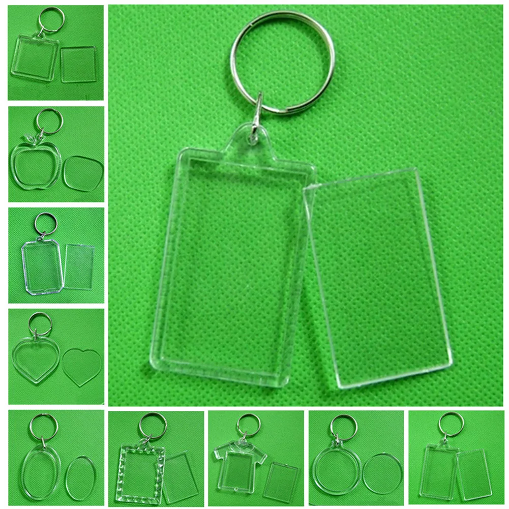 

Fashion New And High Quality Acrylic Insert Photo Picture Frame Keyrings DIY Split Ring Key Chains Unisex Square Keychains