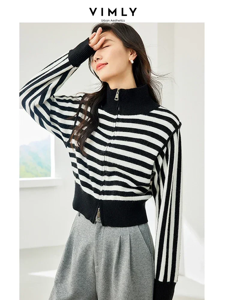 Укороченный кардиган Vimly в контрастную полоску Осенний Женский Мягкий Вязаный