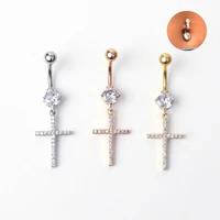 fashion 1pc zircon cross dangling drop belly button rings navel ring surgical steel body piercing jewelry