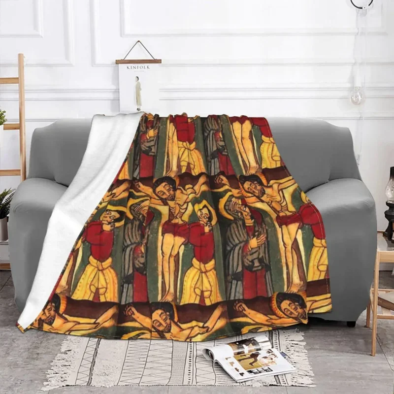 

Ethiopian Painting Art Crucifixion Fleece Summer Multifunction Warm Throw Blankets For Bed Office Rug Piece