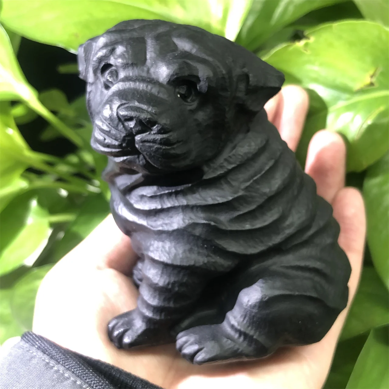 

Hot Sale Natural Crystal Carved Craft Animal Black Obsidian Crystal French Fighting Dog For Decoration LLW