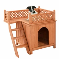 wooden puppy pet dog house wood room inoutdoor raised roof balcony bed shelter ps7391
