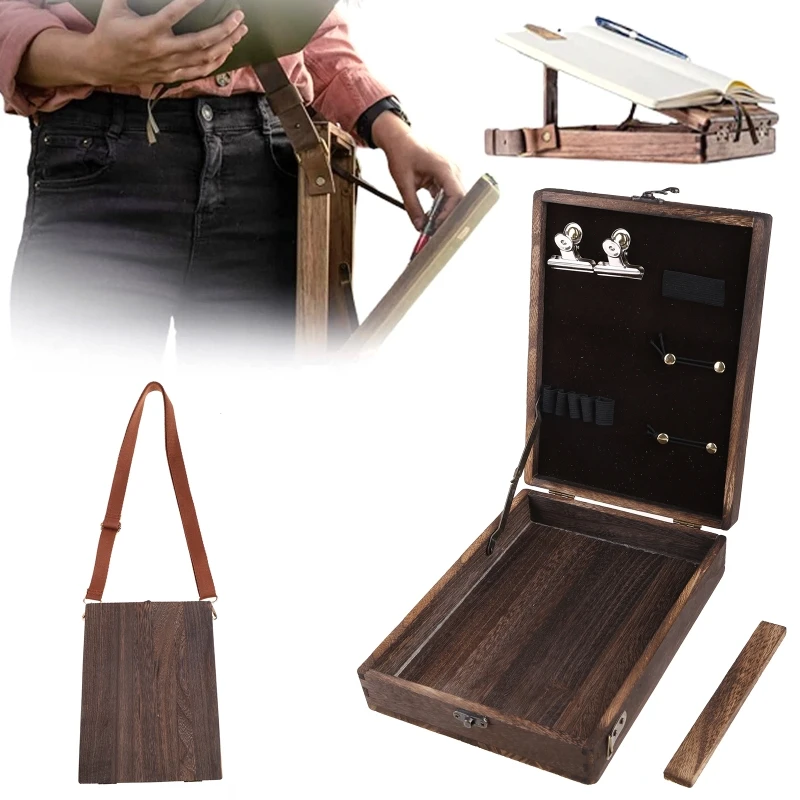 

Writers Messenger Wood Box Retro Wooden Artist Tool and Brush Storage Case for Boys Girls Artist Students Postman