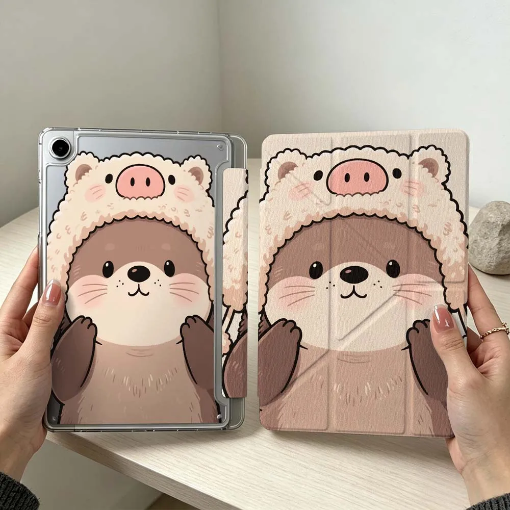 Мягкий складной чехол для планшетов Samsung Galaxy Tab S10 S9 S8 S7 S6 A11 A10 A9 FE Plus Lite Foldable 3Y с мультяшным изображением морской выдры (art.: 3920db0764ab1) - 3920db0764ab1