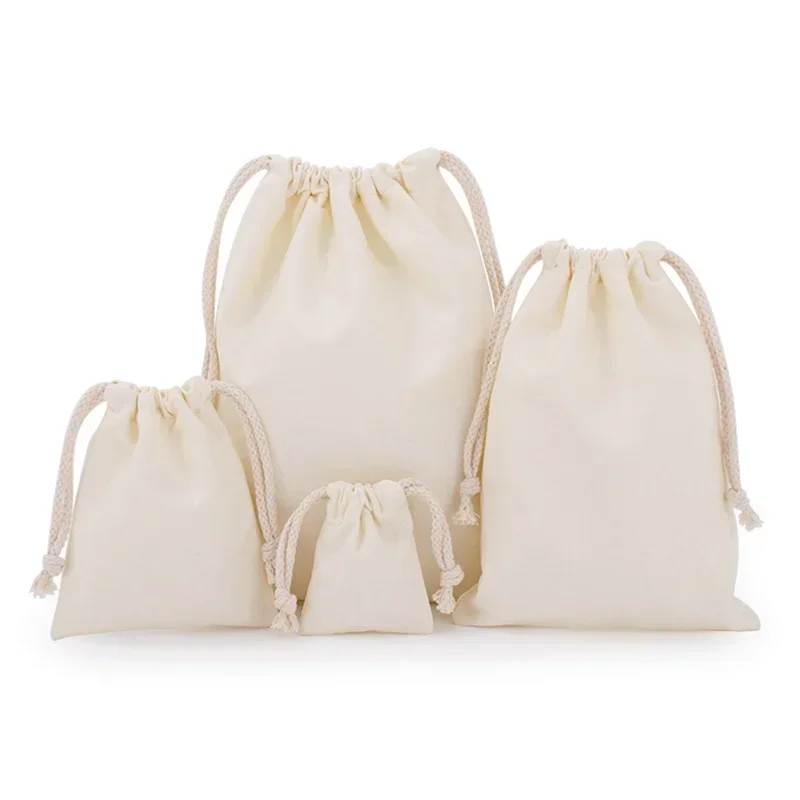 Хлопковая Сумка на шнурке для хранения белые холщовые сумки конфет подарков