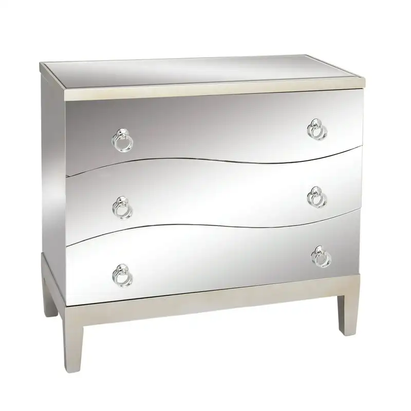 

x 32" White Wood Mirrored 3 Drawers Chest, 1-Piece