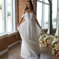 simple wedding dress for women strapless off shoulder bridal gowns a line chiffon lace appliques brides dresses vestido de novia