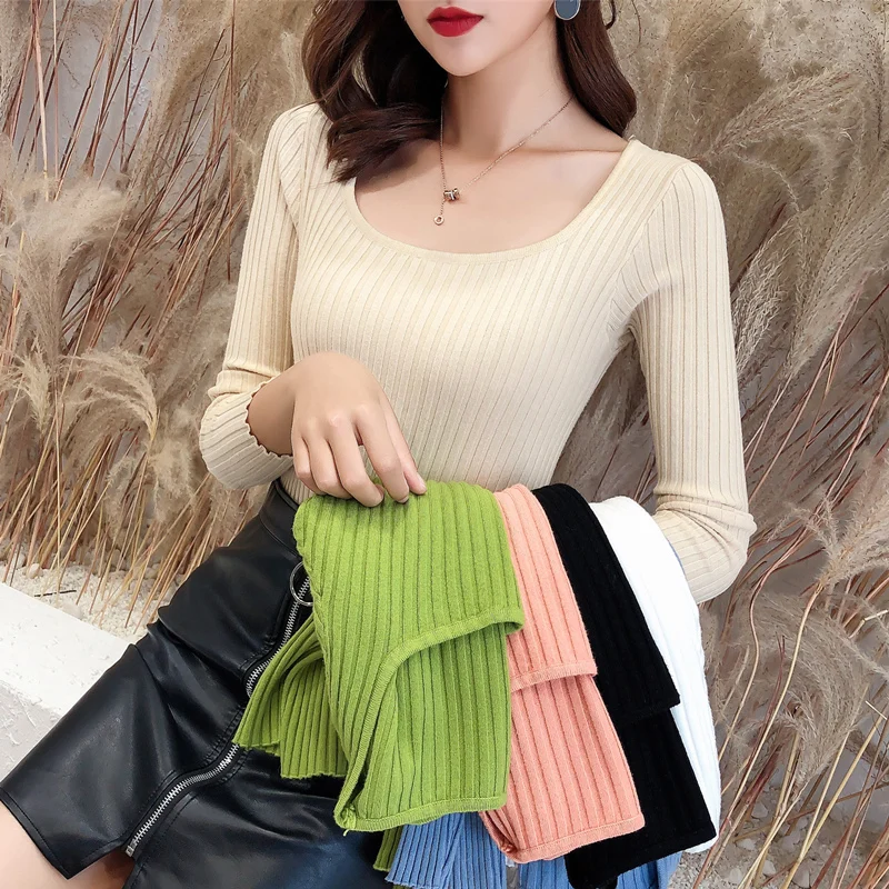 YuooMuoo Женский Облегающий Вязаный Топ Эластичный Пуловер С Длинными Рукавами